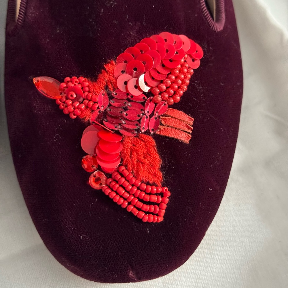 NEW Tory Burch Sz 9 Purple burgundy velvet lofer beaded heart and dove - Picture 15 of 15